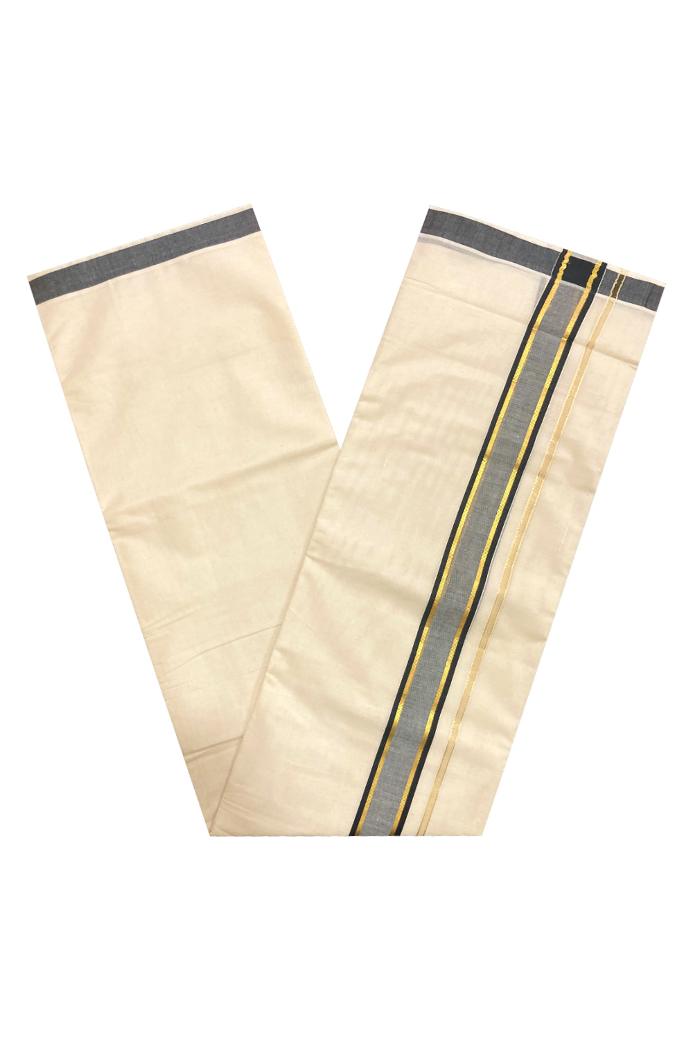 Pure Cotton Kerala Double Mundu with Kasavu and Black Border (South Indian Dhoti)