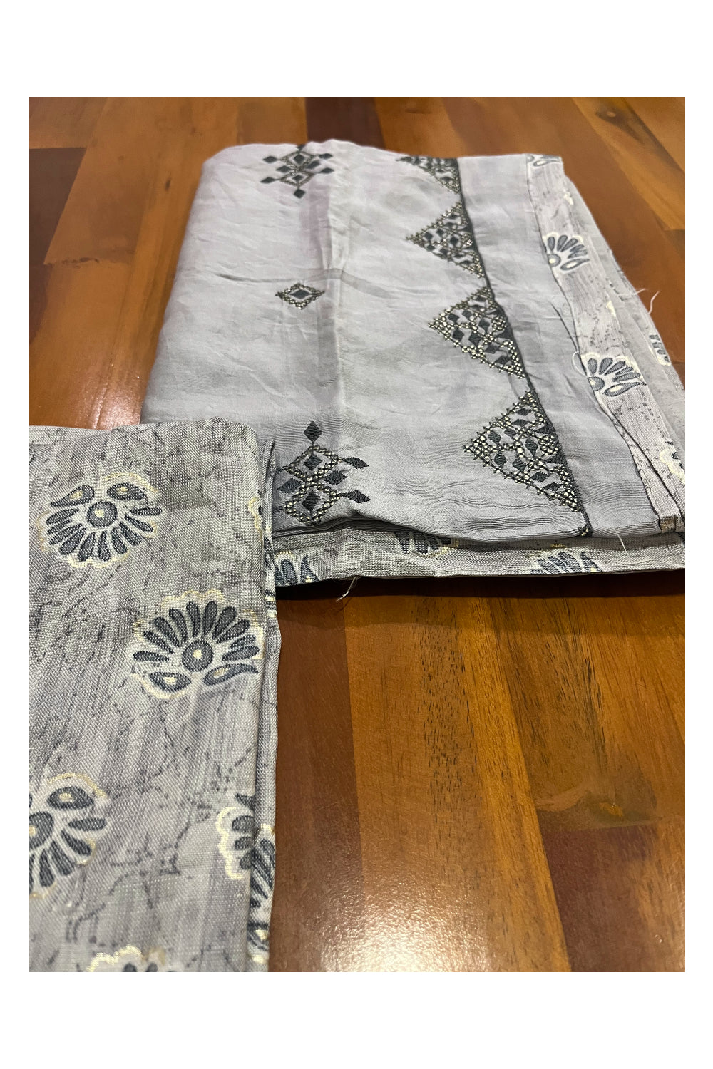Southloom™ Cotton Churidar Salwar Suit Material in Grey with Printed Works