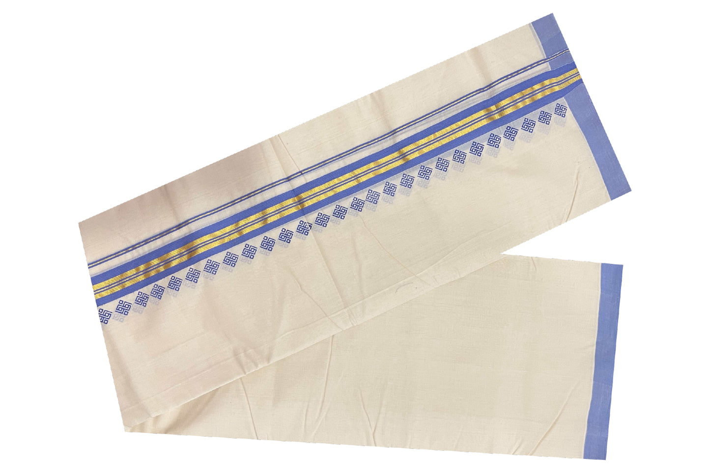 Southloom Balaramapuram Pure Cotton Handloom Mundu with Kasavu and Violet Printed Border