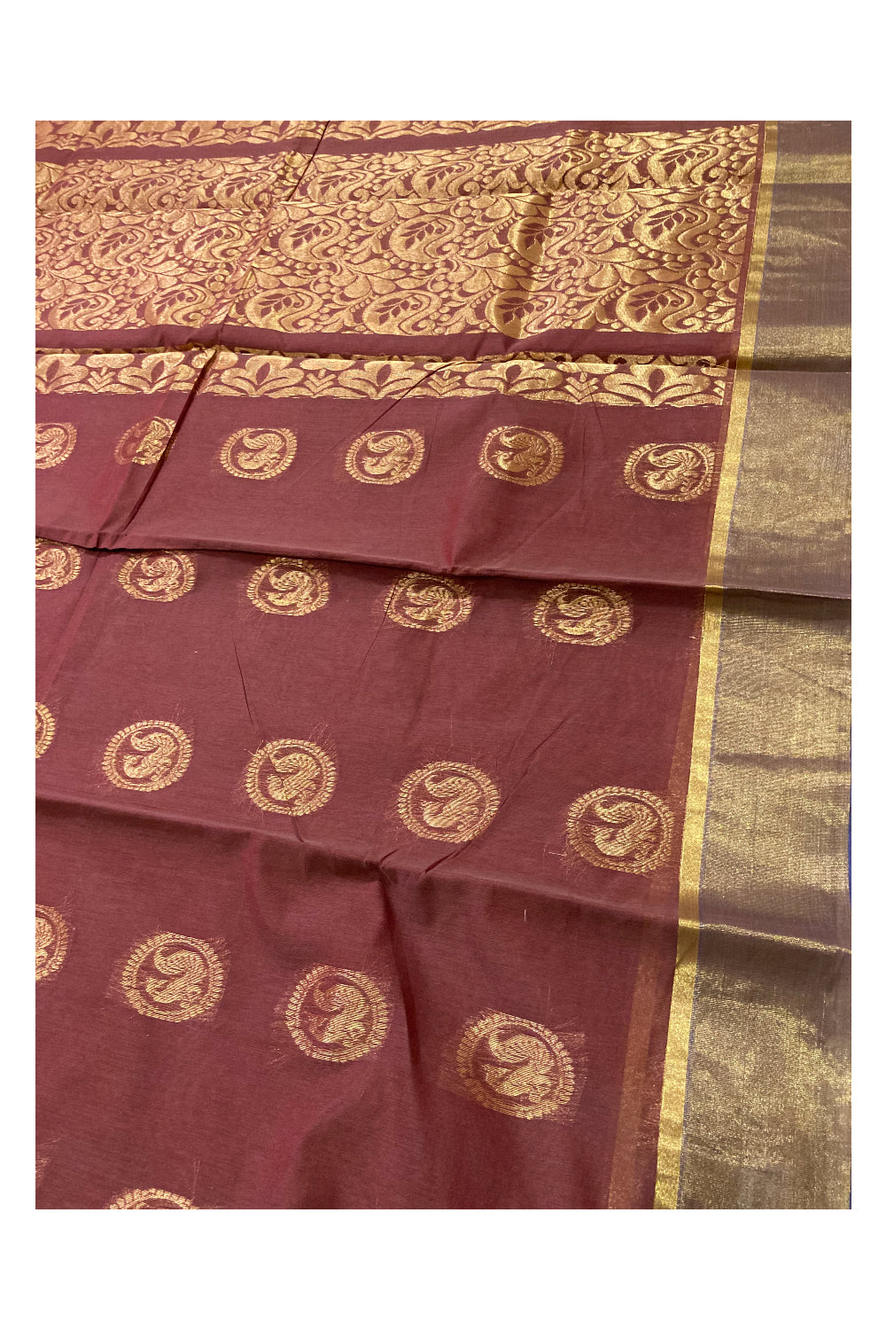 Southloom Cotton Silk Brown Designer Saree with Zari Motifs