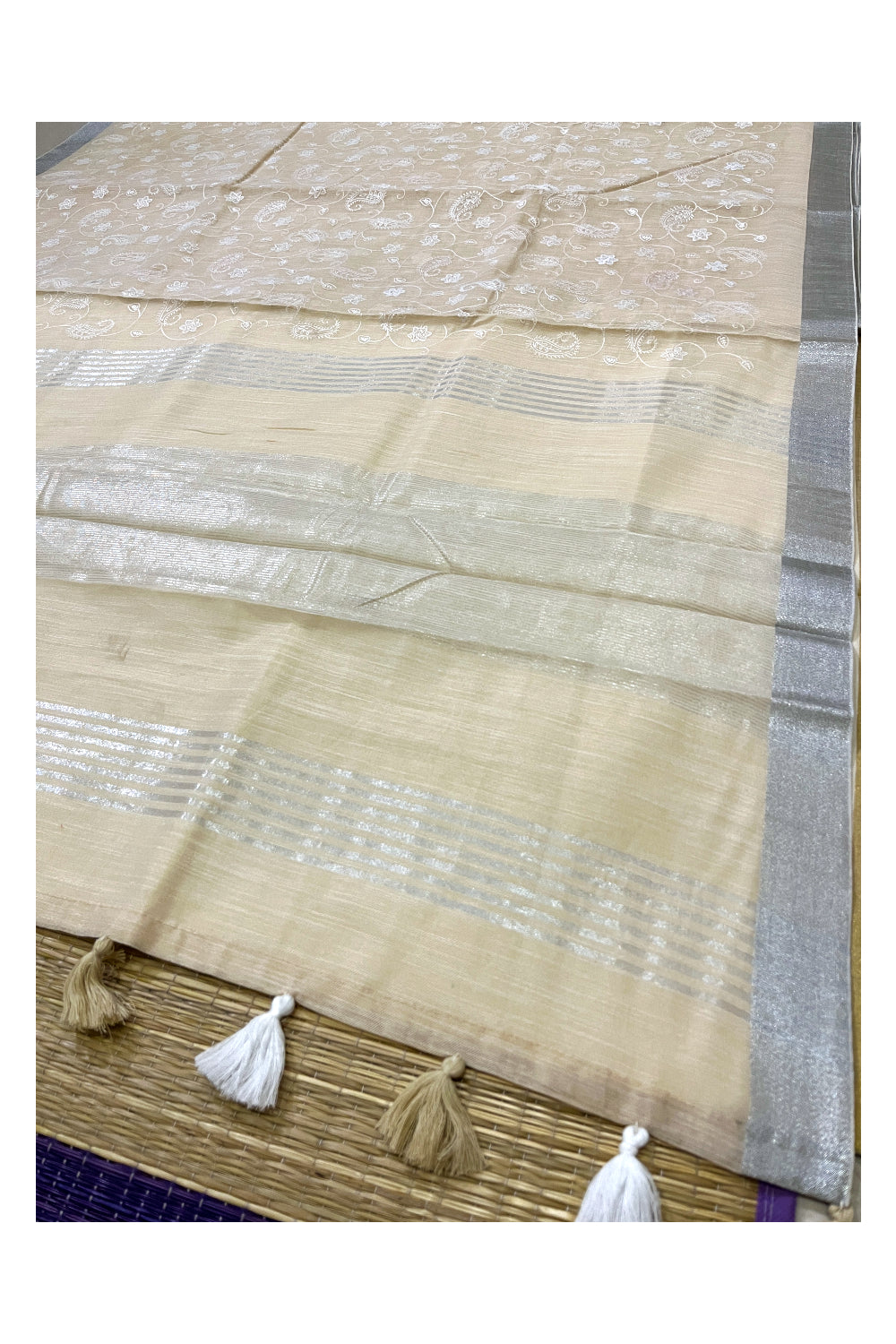 Southloom Cotton Designer Thread Work Saree in Light Brown Colour