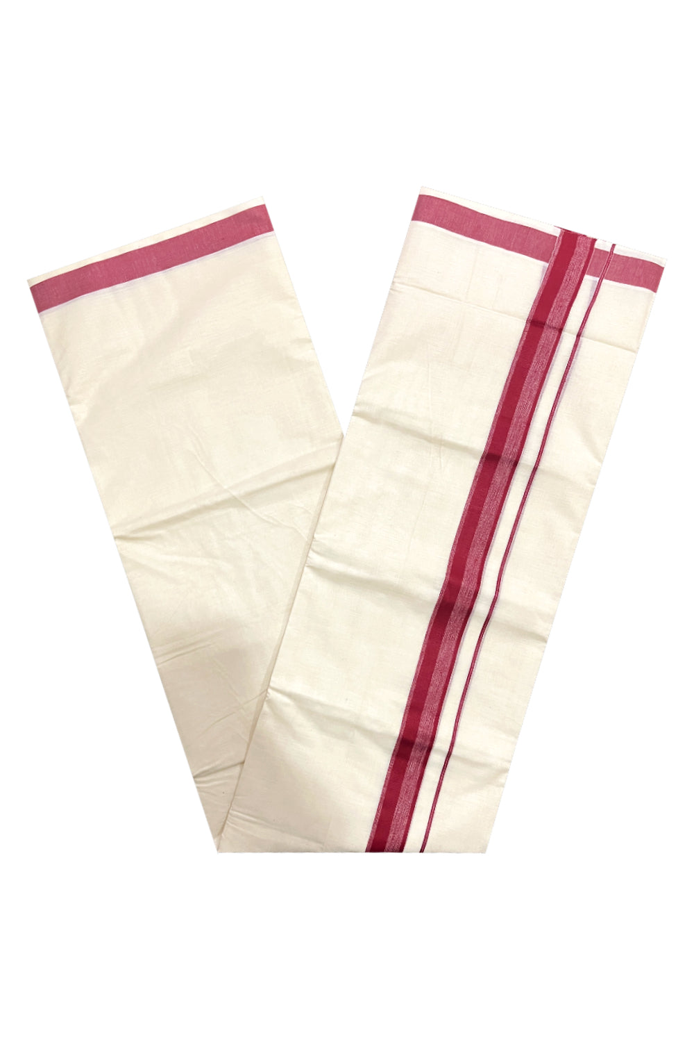 Pure Cotton Double Mundu with Red Kara (South Indian Kerala Dhoti)