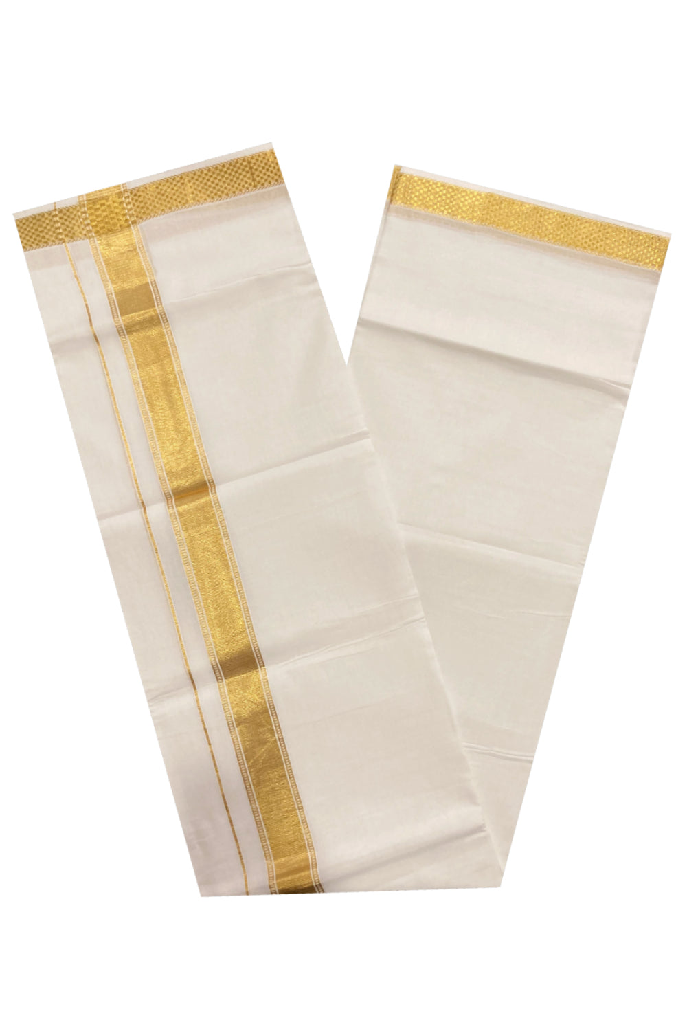 Southloom Premium Handloom Cotton Pure White Mundu with Kasavu Design Border (South Indian Dhoti)