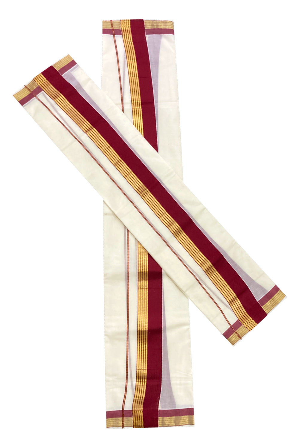 Mundum Neriyathum Double (Set Mundu) with Maroon and Kasavu Border