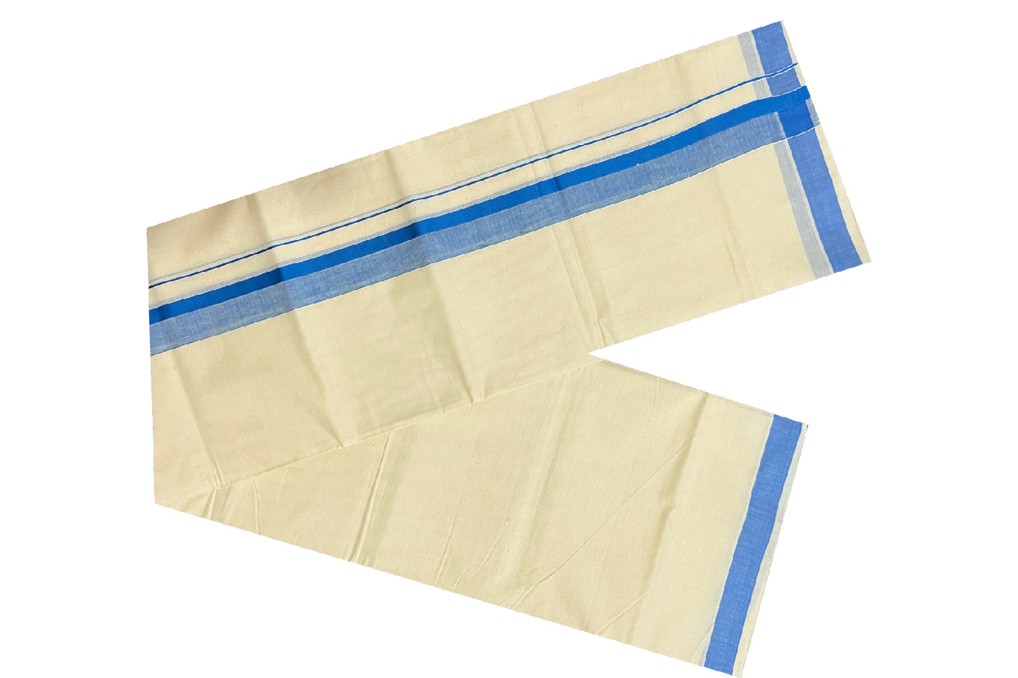 Off White Kerala Double Mundu with Blue Shaded Kara (South Indian Dhoti)