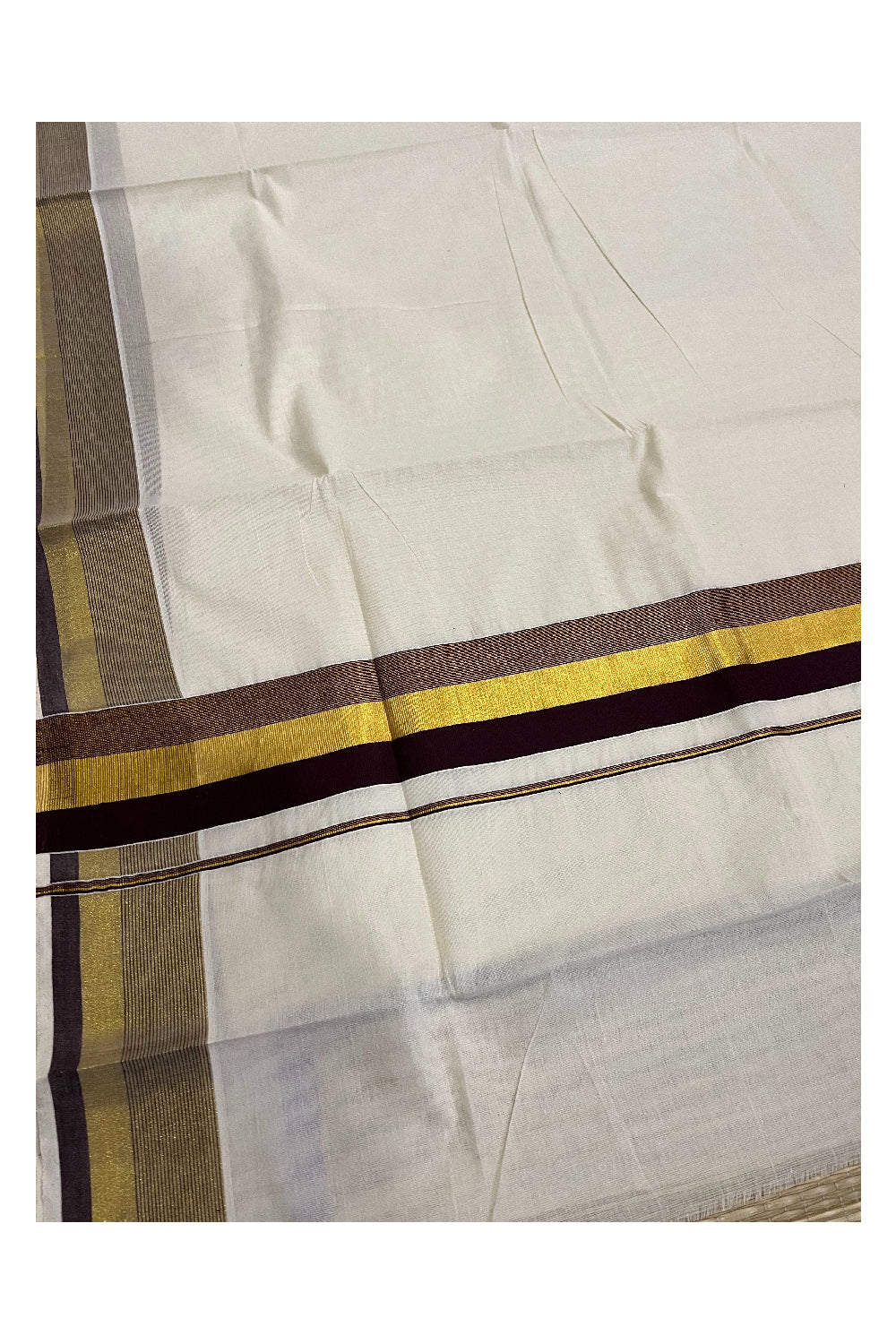 Kerala Pure Cotton Plain Saree with Kasavu and Brown Border