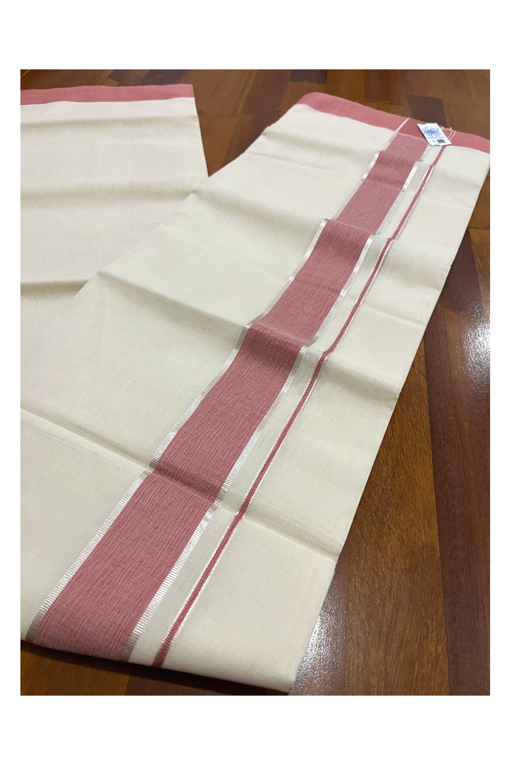 Southloom Premium Unakkupaavu Handloom Wedding Mundu with Red and Silver Kasavu Border