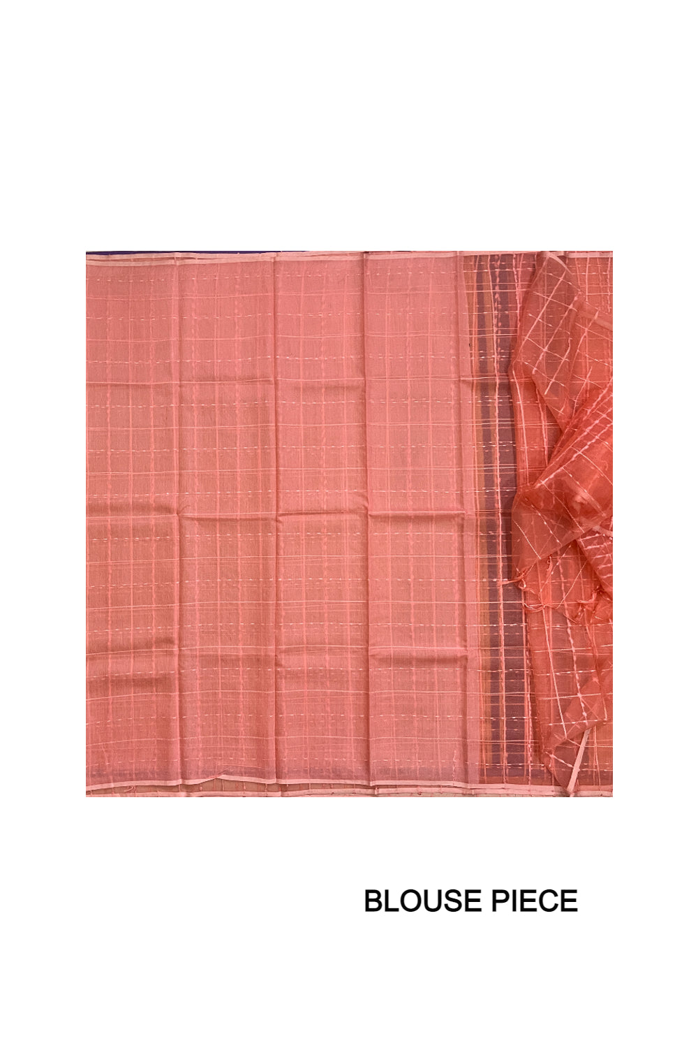 Southloom Organza Check Design Peach Saree with Tassels Works