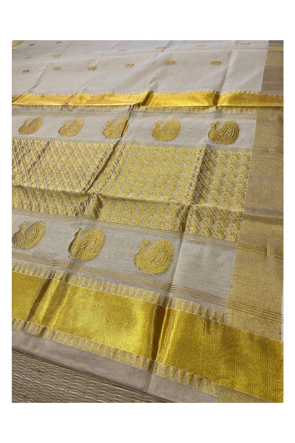 Southloom Premium Handloom Tissue Kasavu Saree with Heavy Woven Works