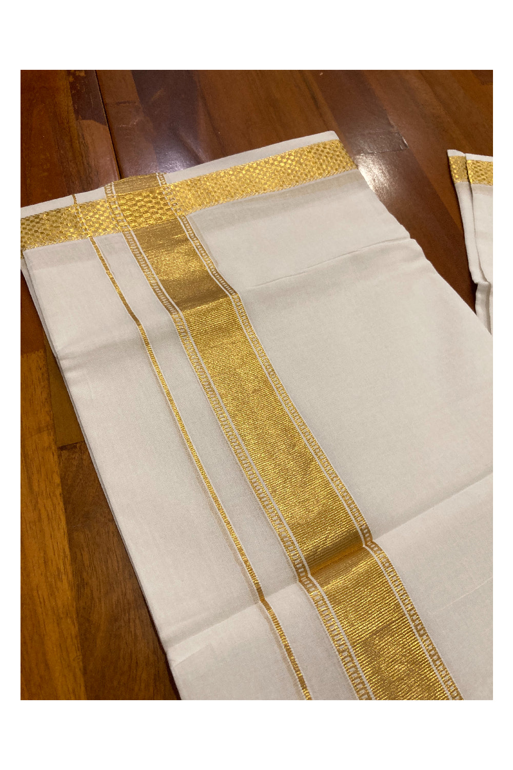 Southloom Premium Handloom Cotton Pure White Mundu with Kasavu Design Border (South Indian Dhoti)