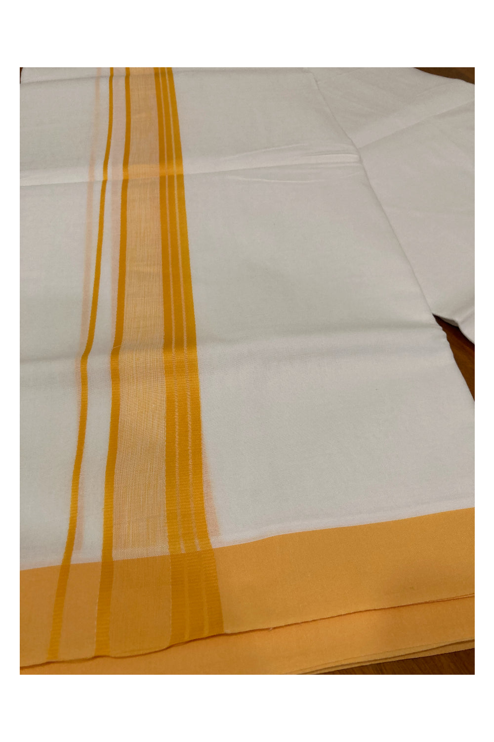 Pure White Cotton Double Mundu with Orange Border (South Indian Dhoti)