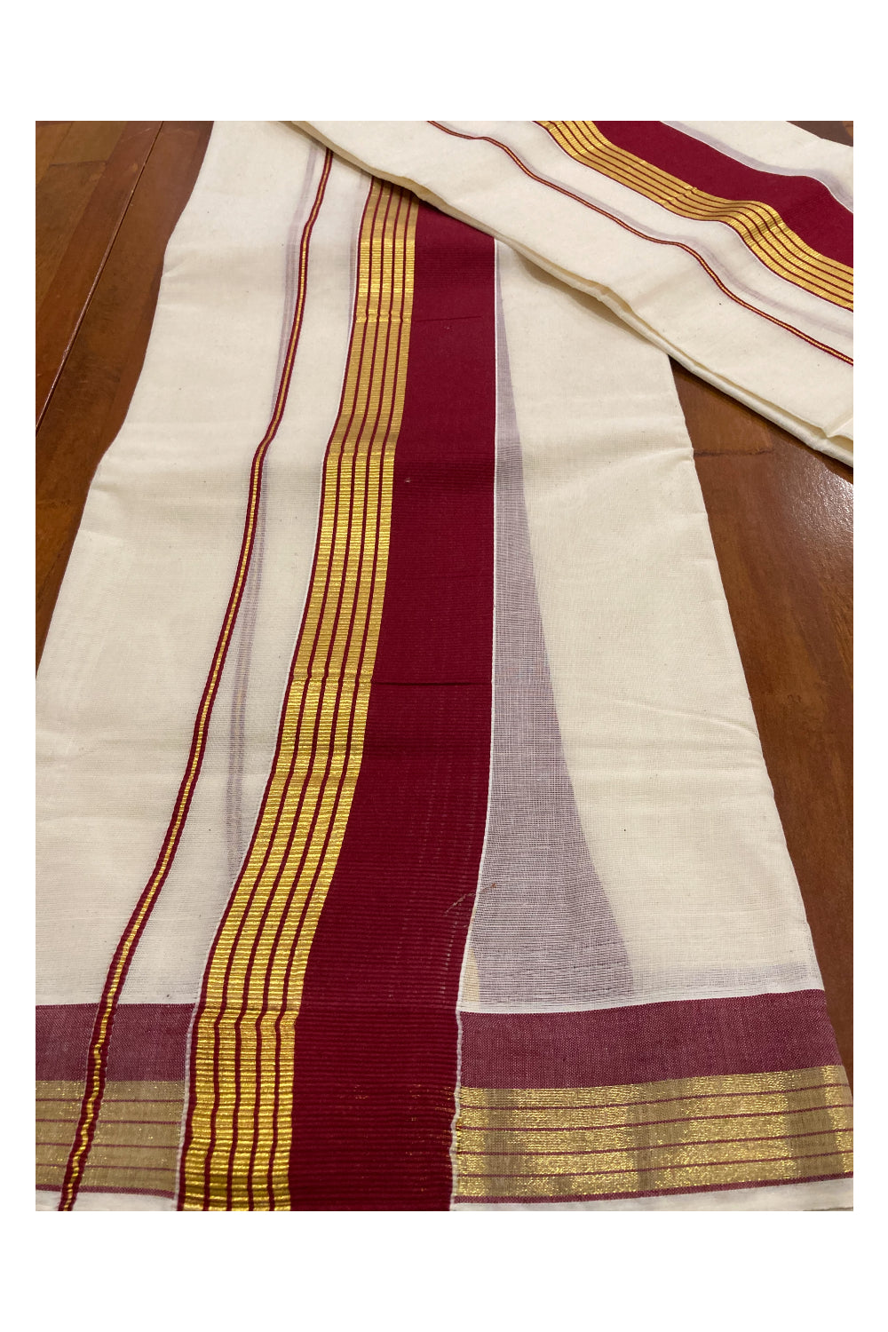 Mundum Neriyathum Double (Set Mundu) with Maroon and Kasavu Border