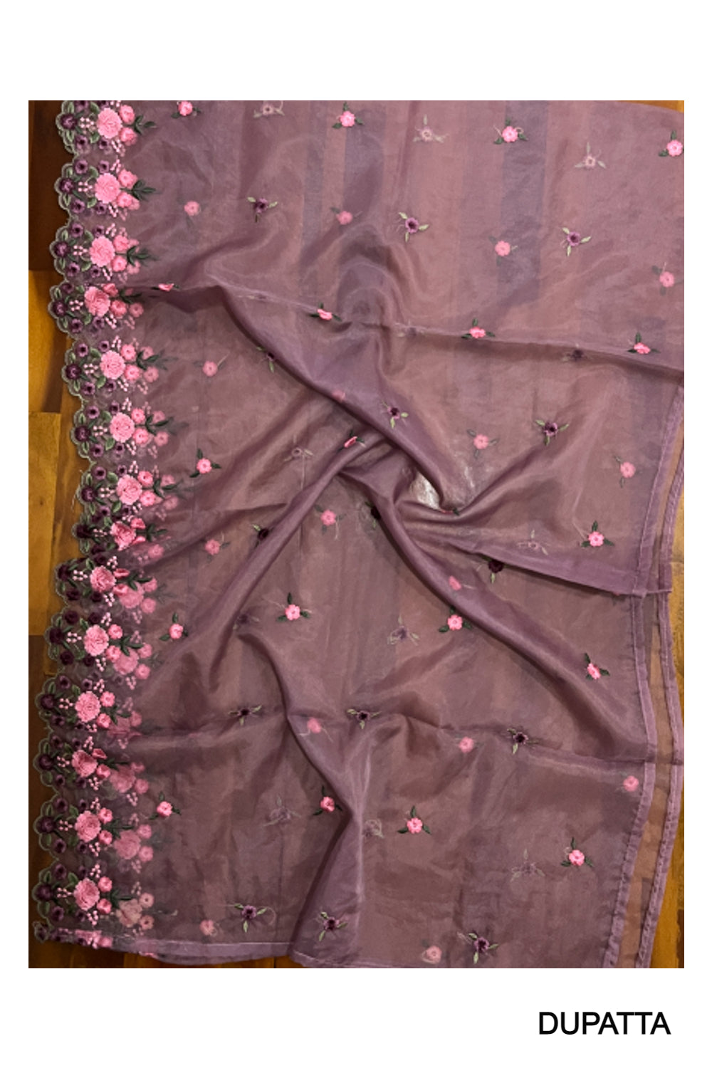 Southloom™ Semi SIlk Churidar Salwar Suit Material in Mauve with Floral Thread Works