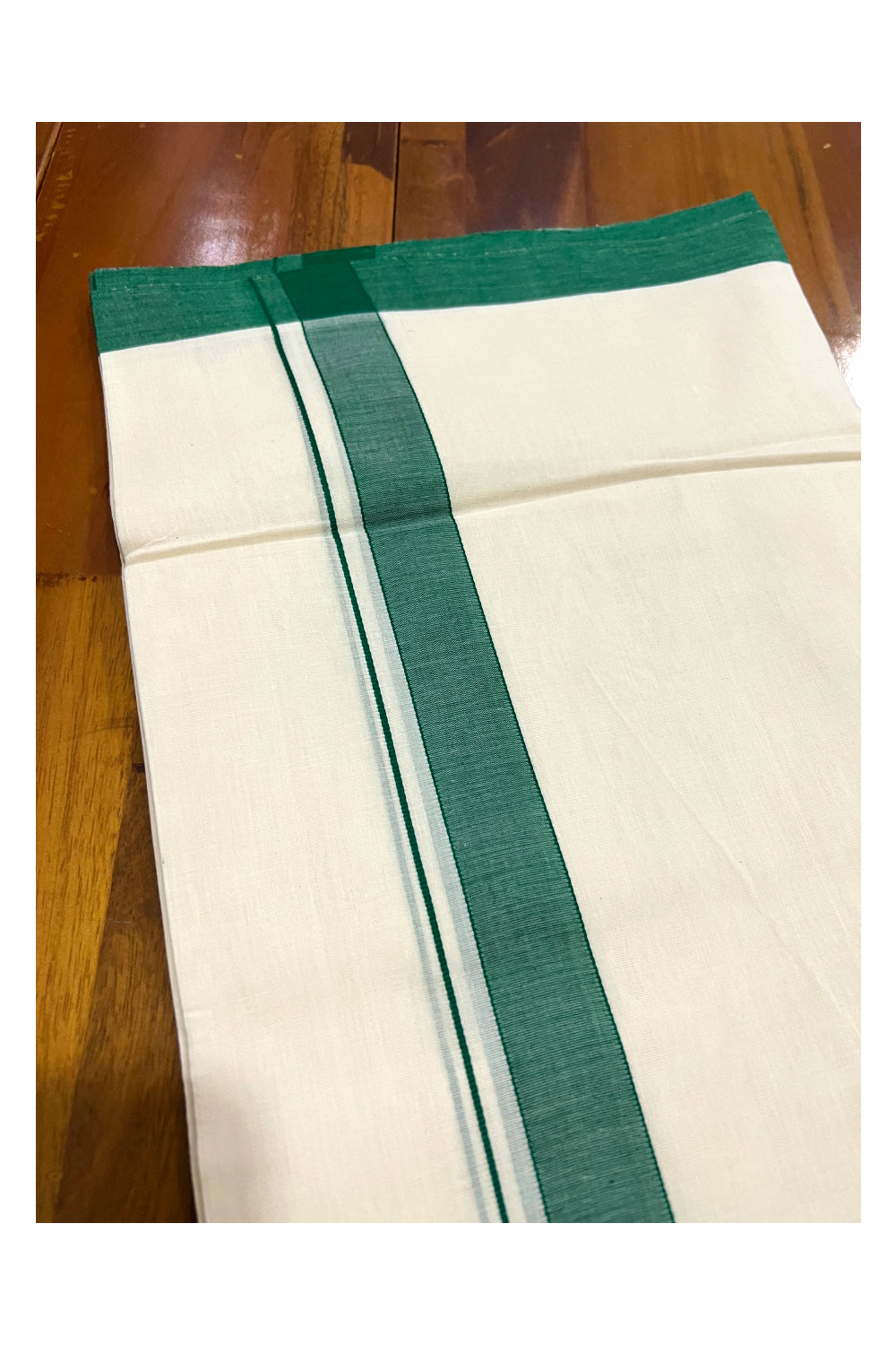 Southloom Super Premium Unakkupaavu Handloom Double Mundu with Green Border