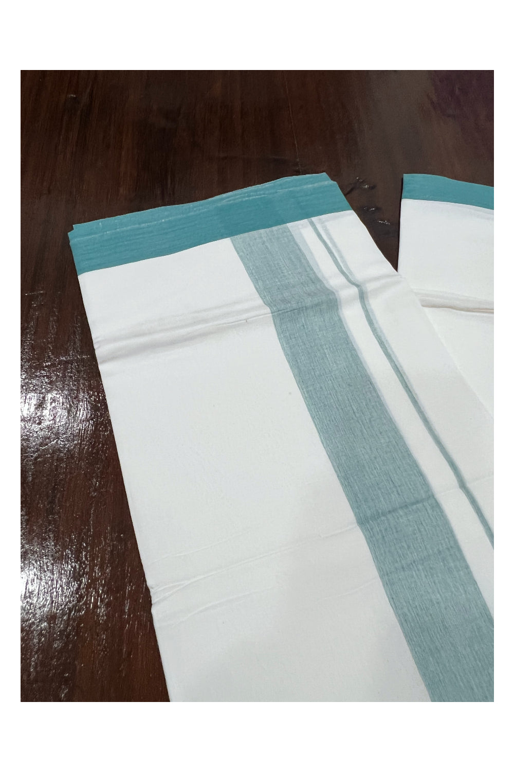 Pure White Cotton Double Mundu with Green Border (South Indian Dhoti)