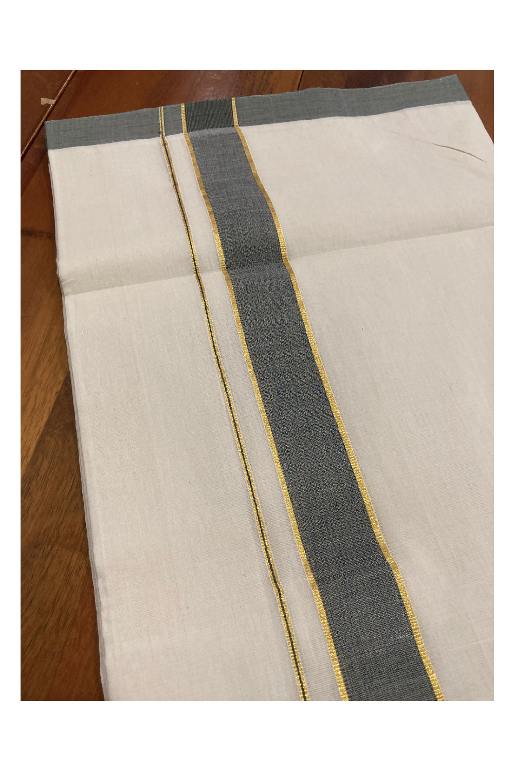 Southloom Balaramapuram Unakkupaavu Premium Handloom Mundu with Grey and Kasavu Border