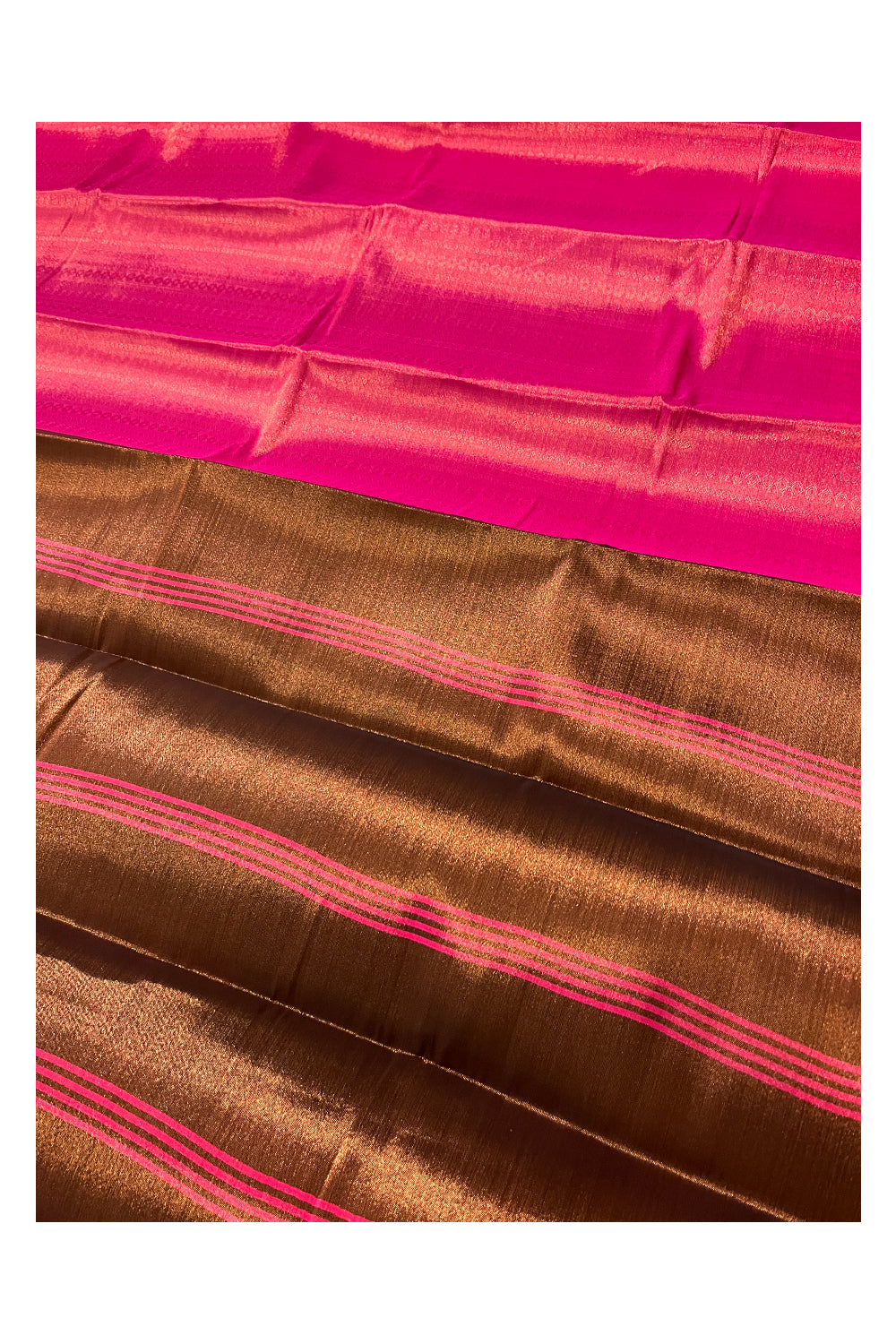 Southloom Cotton Silk Magenta Designer Saree with Copper Zari Motifs and Brown Pallu