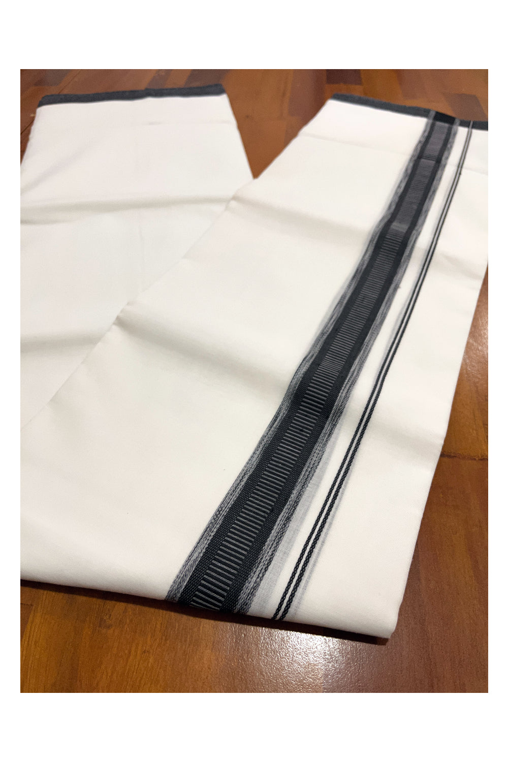 Pure White Cotton Double Mundu with Black Border (South Indian Dhoti)