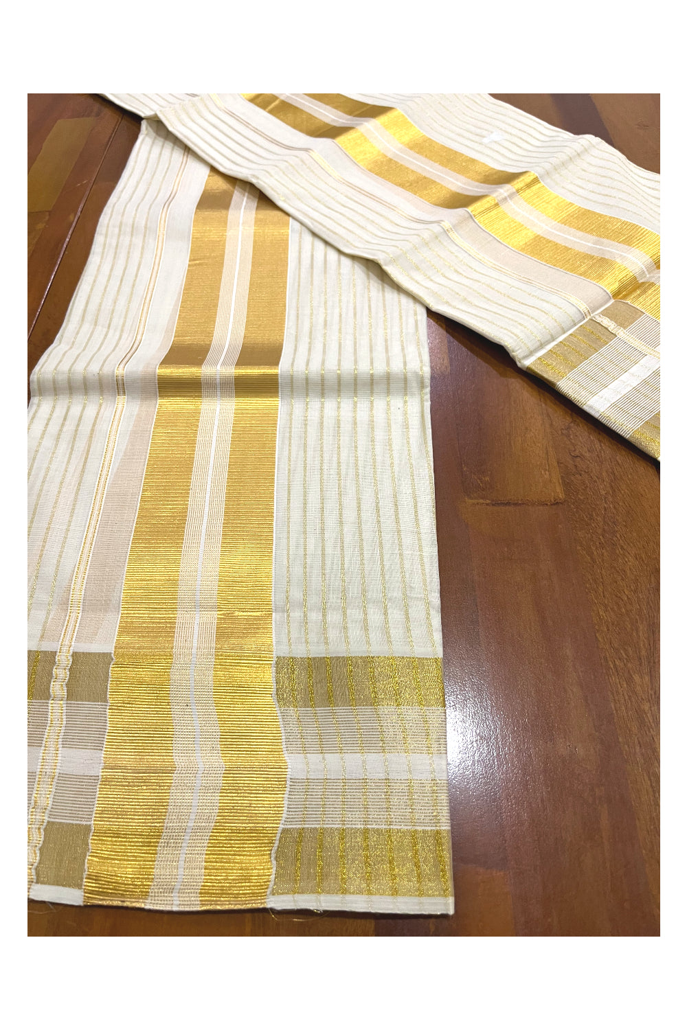 Pure Cotton Kerala Set Mundu with Kasavu Lines on Body (Handloom Quality Kasavu Used - 2.80 Mtrs)
