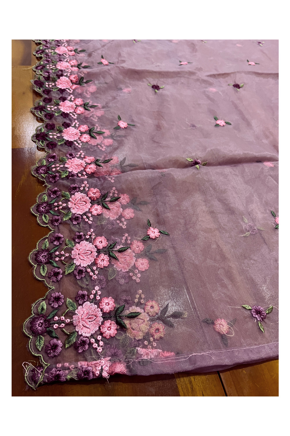 Southloom™ Semi SIlk Churidar Salwar Suit Material in Mauve with Floral Thread Works