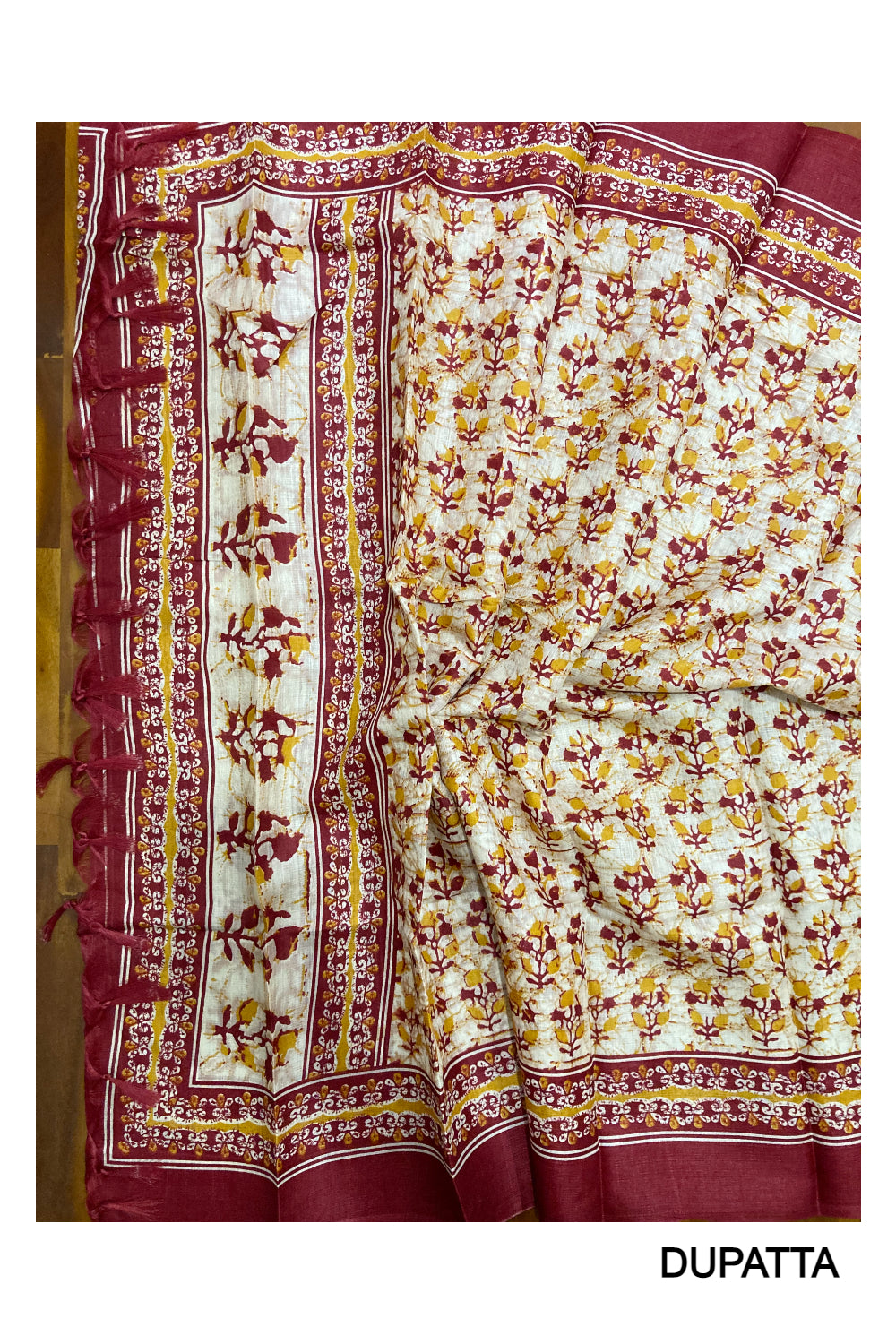 Southloom™ Cotton Churidar Salwar Suit Material in Yellow and Printed Mirror Work on Yoke Portion