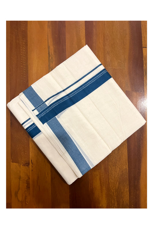 Pure Cotton Double Mundu with Blue Kara (South Indian Dhoti)