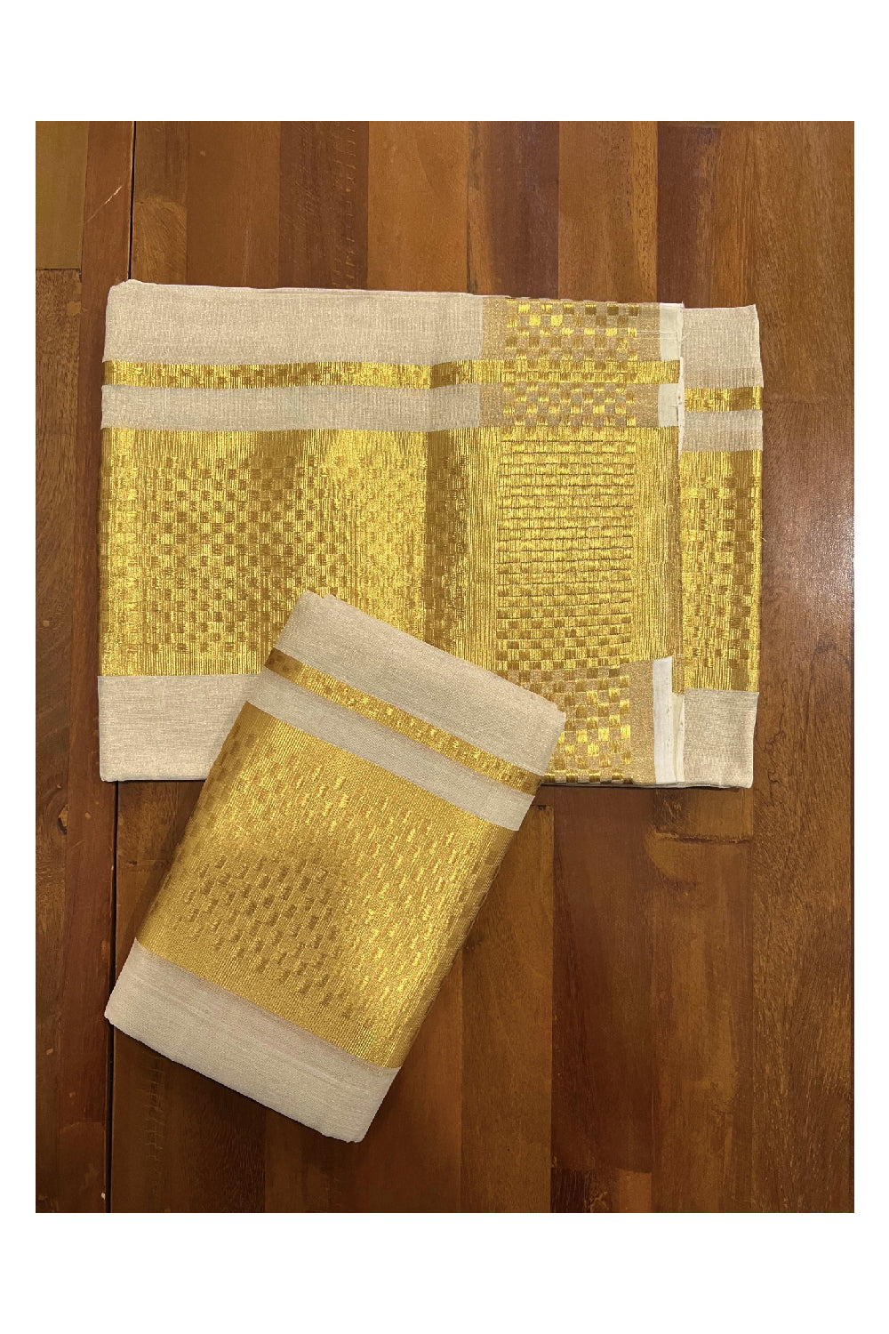 Southloom Handloom Premium Tissue Kasavu Set Mundu with Paa Neythu Border 5 inches 2.80 Mtrs