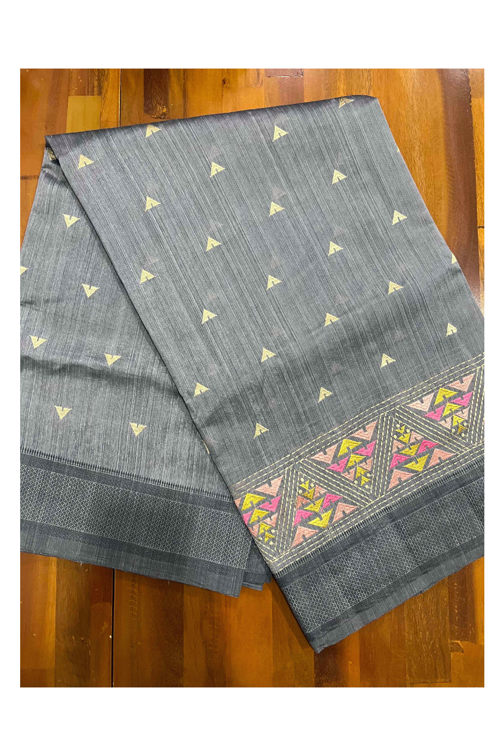 Southloom Grey Semi Silk Designer Saree with Butta Works