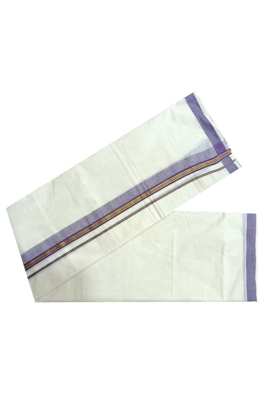 Off White Kerala Double Mundu with Kasavu and Puple Kara (South Indian Dhoti)