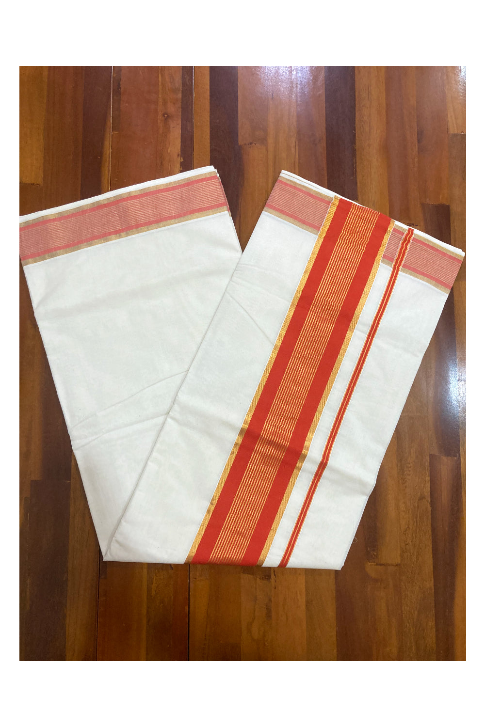 Kerala Pure Cotton Plain Saree with Kasavu and Orange Border