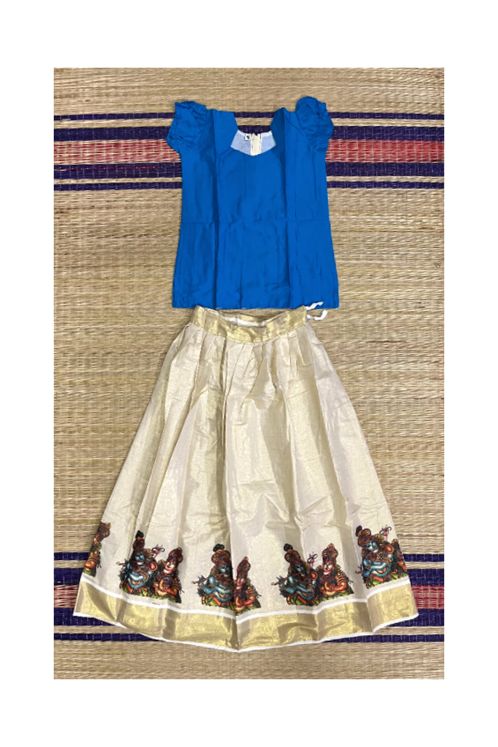 Southloom Kerala Pavada Blouse with Krishna Radha Mural Design (Age - 10 Year)