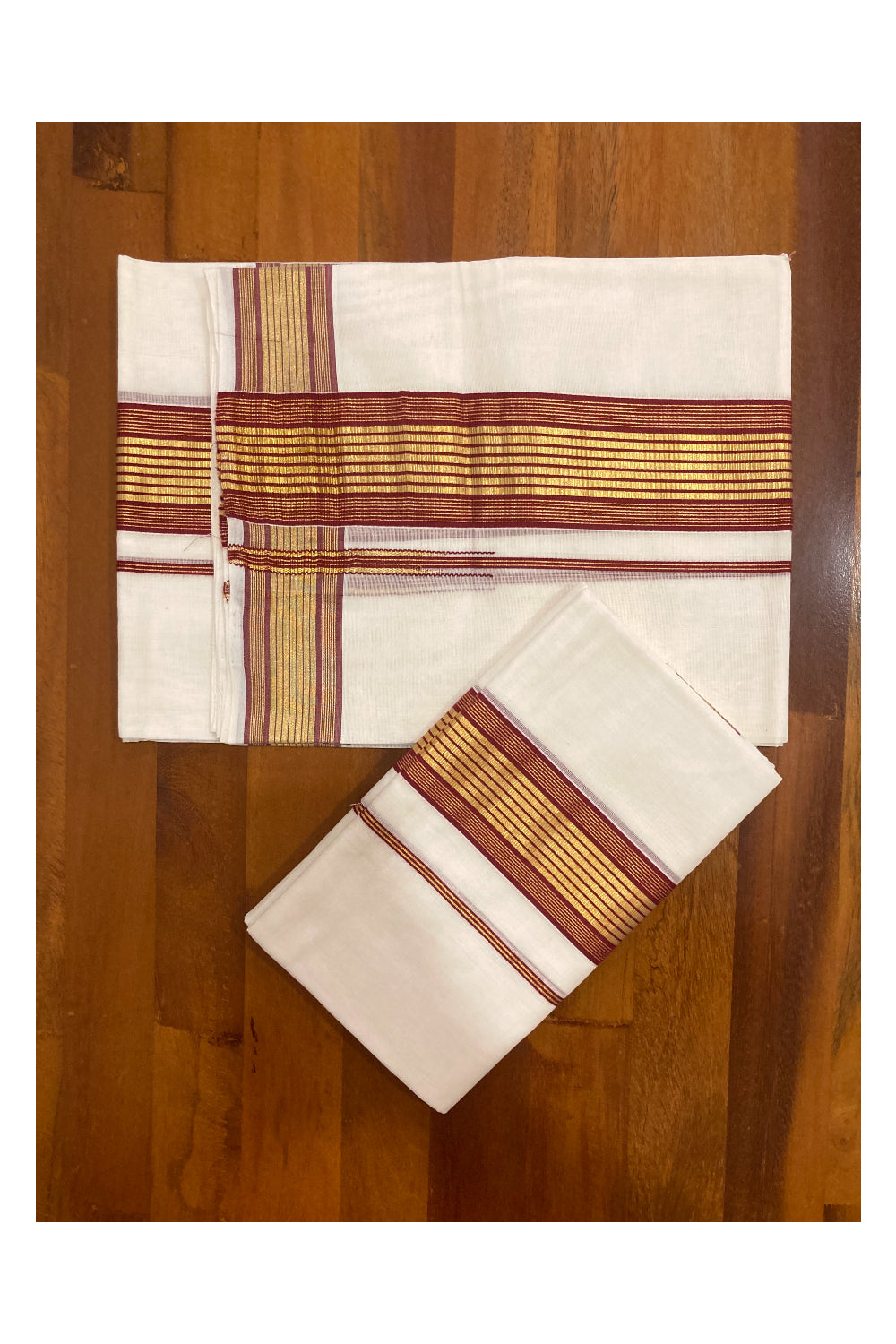 Southloom Premium Handloom Set Mundu with Kasavu and Maroon Border 2.80 Mtrs