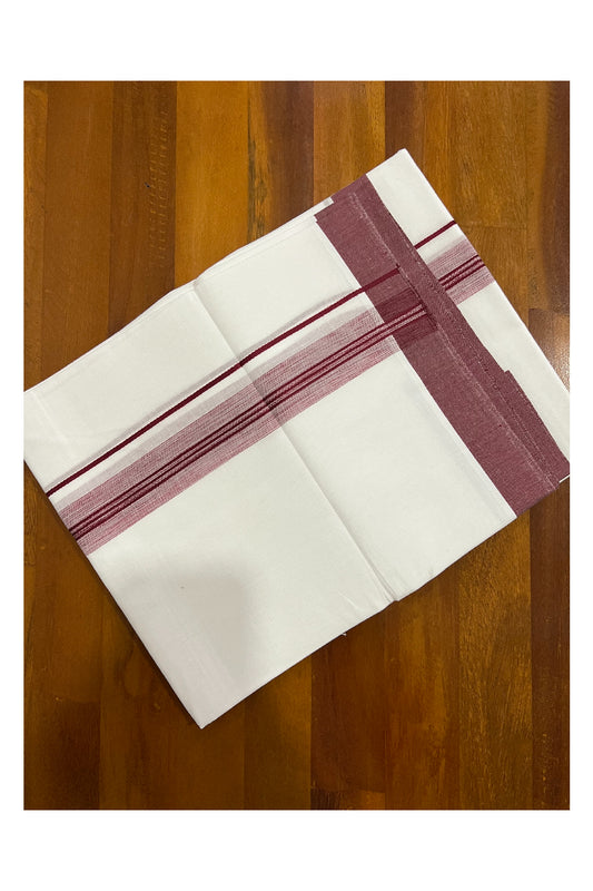 Pure White Kerala Cotton Double Mundu with Maroon Border (South Indian Dhoti)