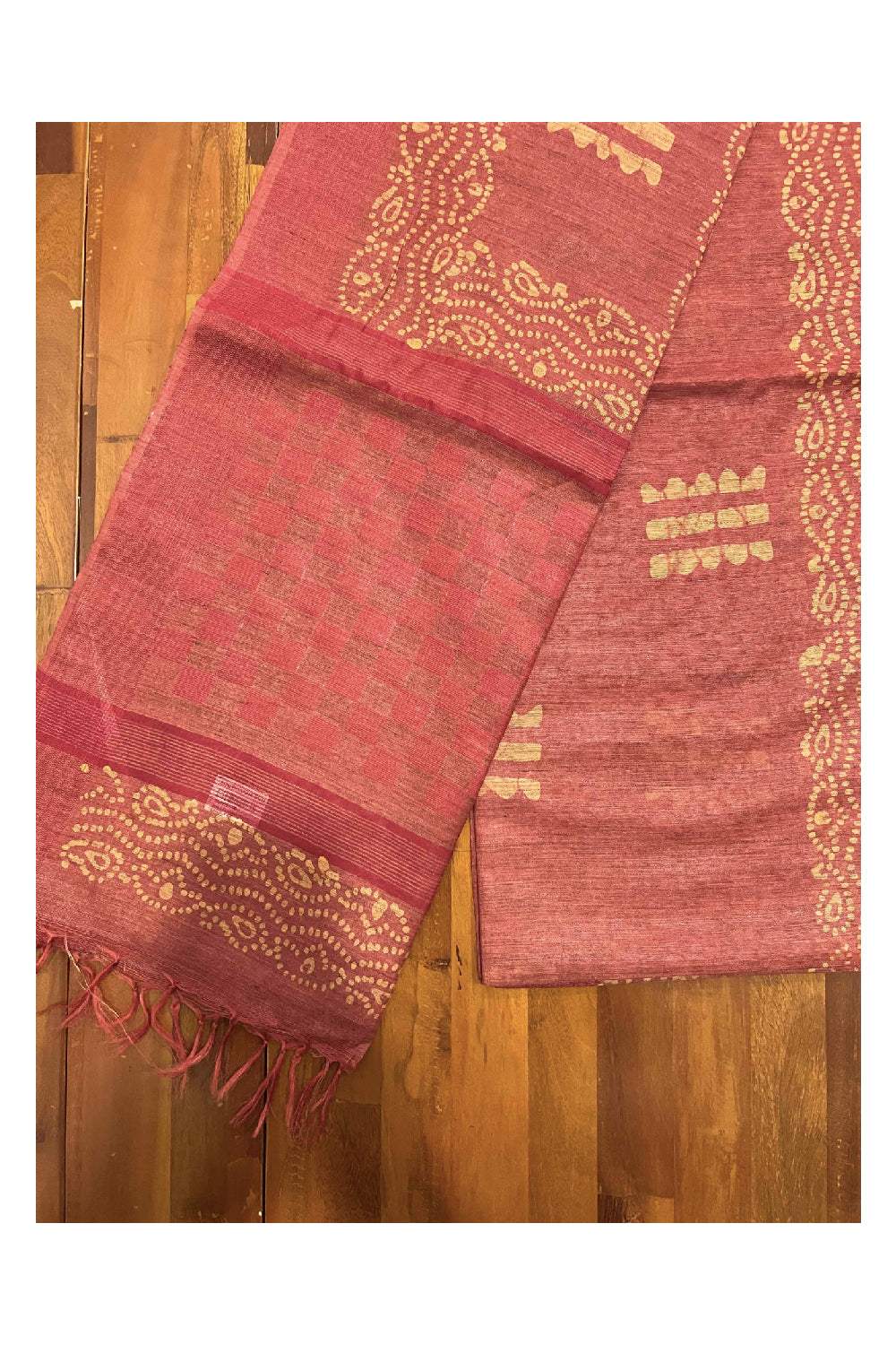 Southloom Cotton Red and Yellow Designer Saree with Baswara Print