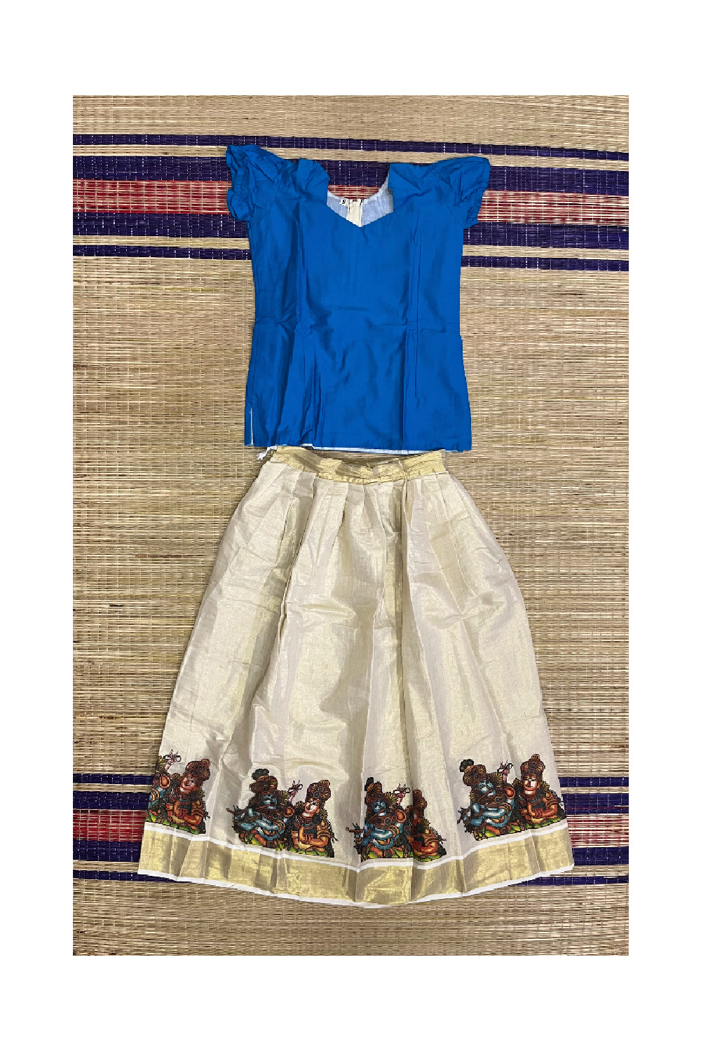 Southloom Kerala Pavada Blouse with Krishna Radha Mural Design (Age - 9 Year)