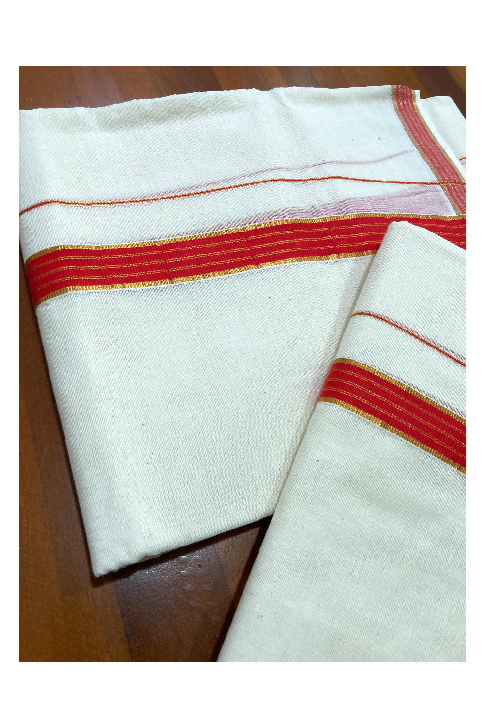 Mundum Neriyathum Double (Set Mundu) with Reddish Pink and Kasavu Border