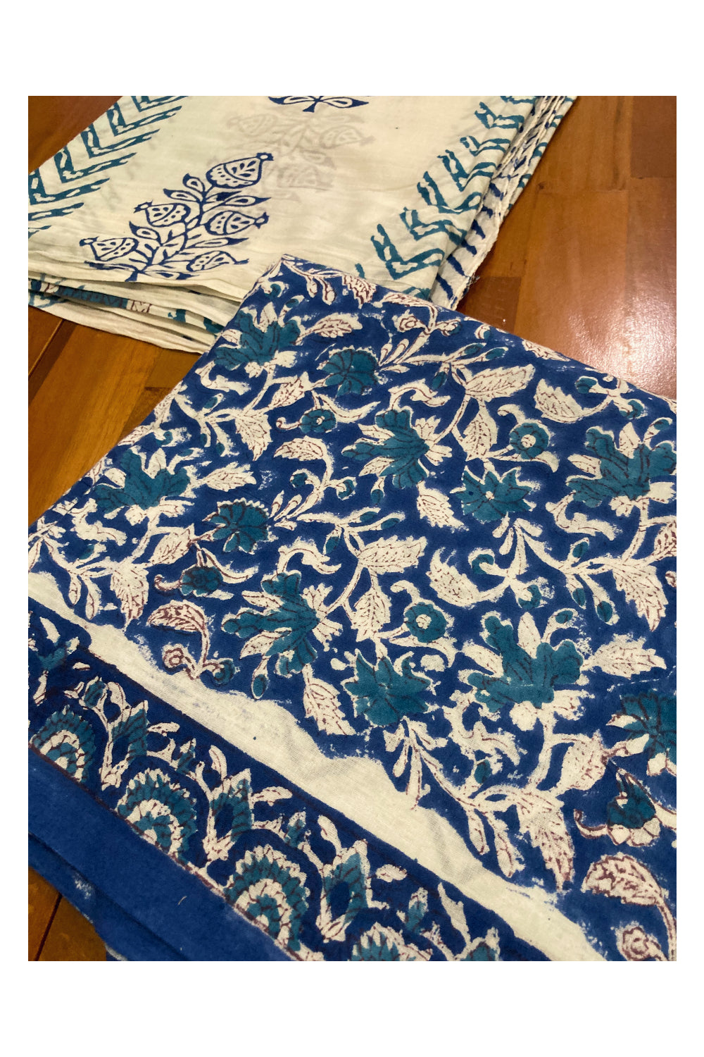 Southloom Blue Floral Hand Block Printed Soft Cotton Jaipur Salwar Suit Material