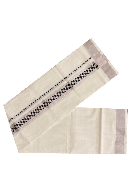 Southloom Handloom Premium Silver Kasavu Double Dhoti with Woven Design Border