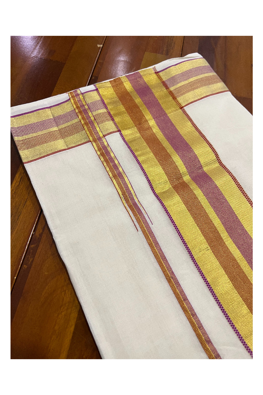 Southloom™ Premium Handloom Kerala Saree with Kasavu Red and Magenta Border