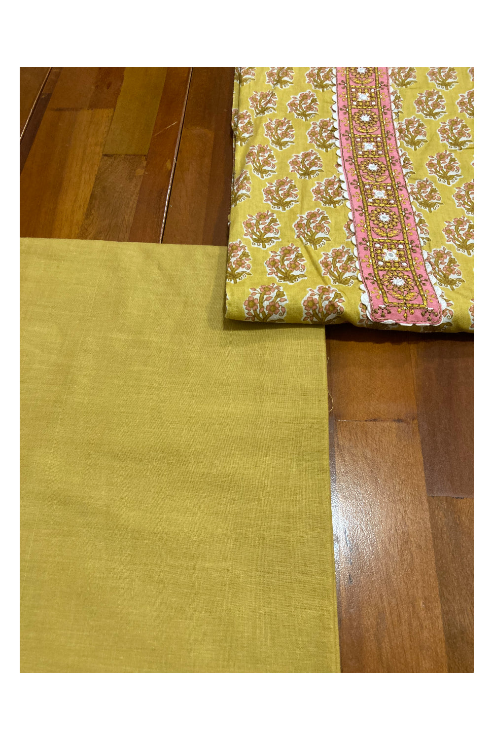 Southloom™ Cotton Churidar Salwar Suit Material in Yellow Floral Printed Design