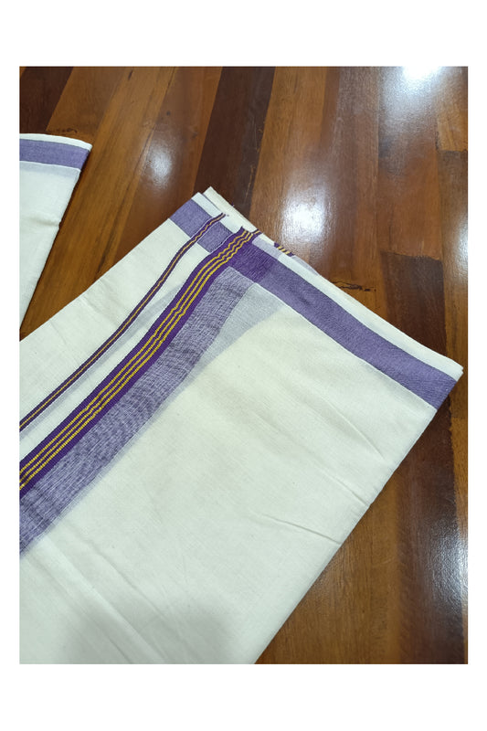 Off White Kerala Double Mundu with Kasavu and Puple Kara (South Indian Dhoti)