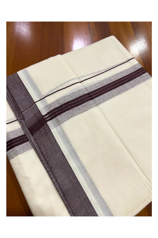 Pure Cotton Off White Double Mundu with Dark Brown Border (South Indian Dhoti)