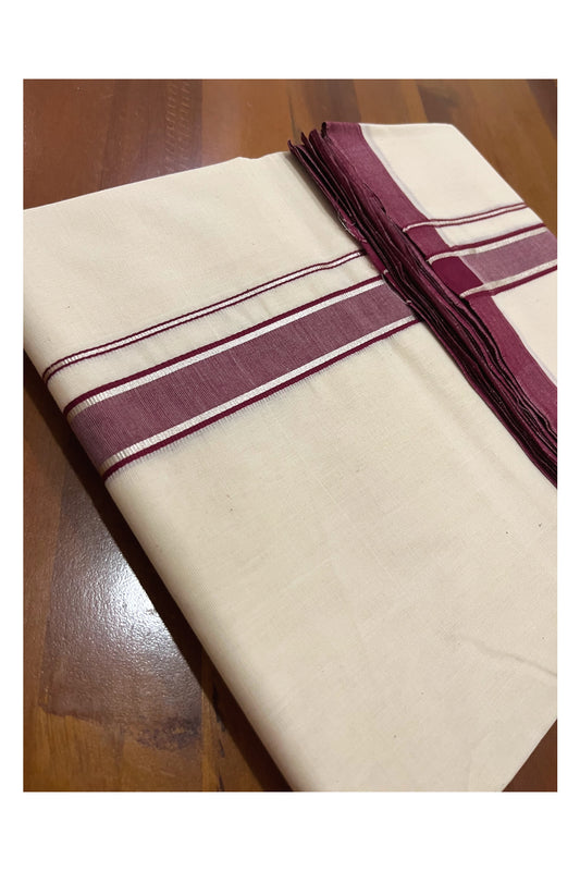 Southloom Premium Handloom Double Mundu with Maroon and Silver Kasavu Border