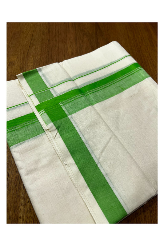 Southloom Off-White Double Mundu with Green Kara (South Indian Kerala Dhoti)