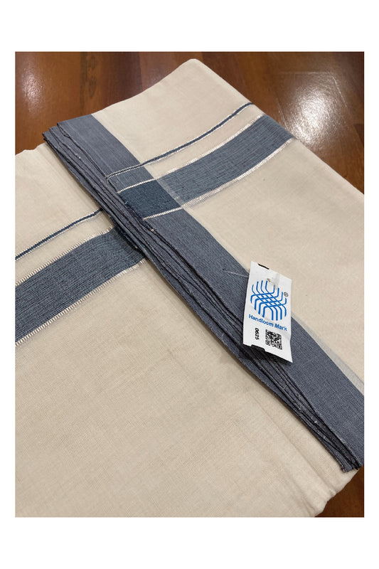 Southloom Balaramapuram Unakkupaavu Premium Handloom Mundu with Blue and Silver Kasavu Border