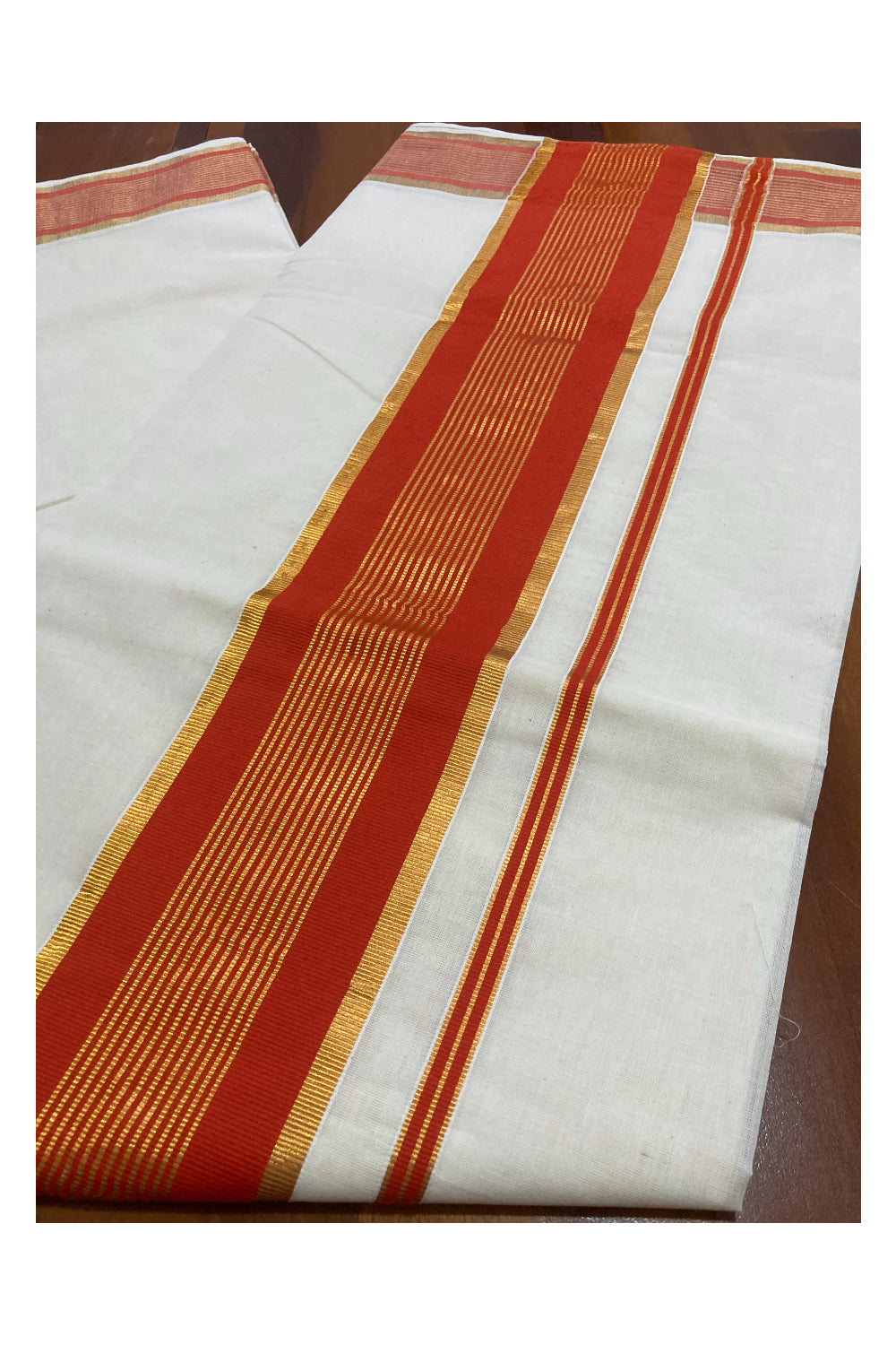 Kerala Pure Cotton Plain Saree with Kasavu and Orange Border