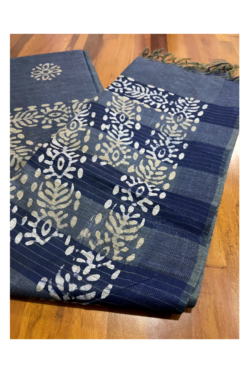 Southloom Cotton Blue Saree with Baswara Prints on Body and Pallu