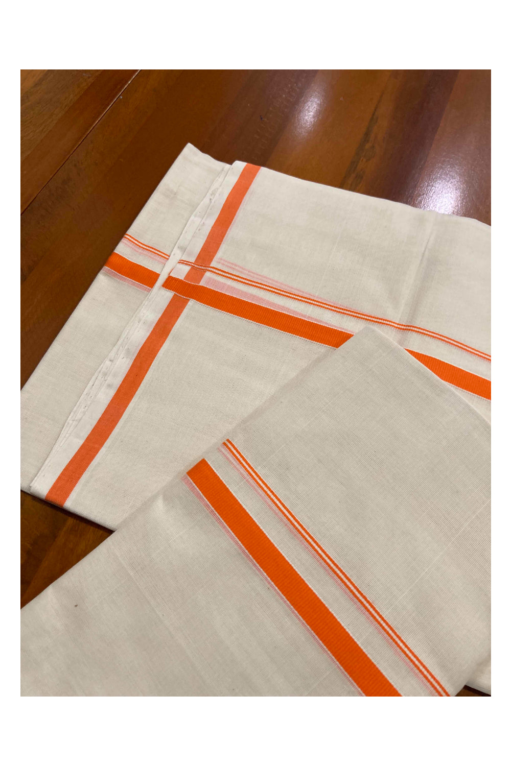 Southloom™ Premium Handloom Mundum Neriyathum (Set Mundu) with 0.5 inch Orange Border (Weaver: Jaya)