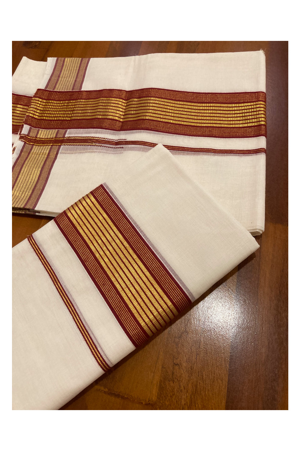 Southloom Premium Handloom Set Mundu with Kasavu and Maroon Border 2.80 Mtrs