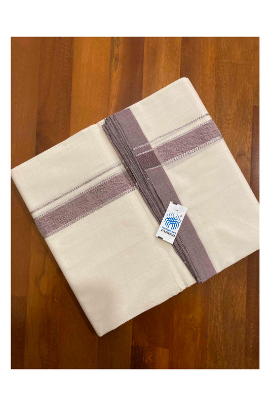 Southloom Balaramapuram Unakkupaavu Premium Handloom Mundu with Brown and Silver Kasavu Border